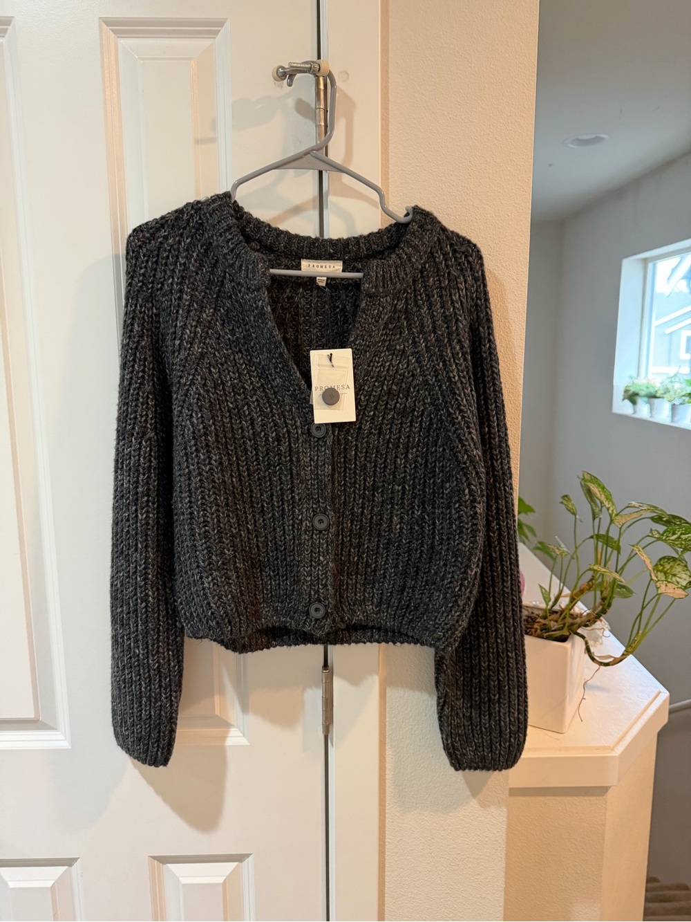 Promesa Dark Charcoal Ribbed Button-Front Cardigan